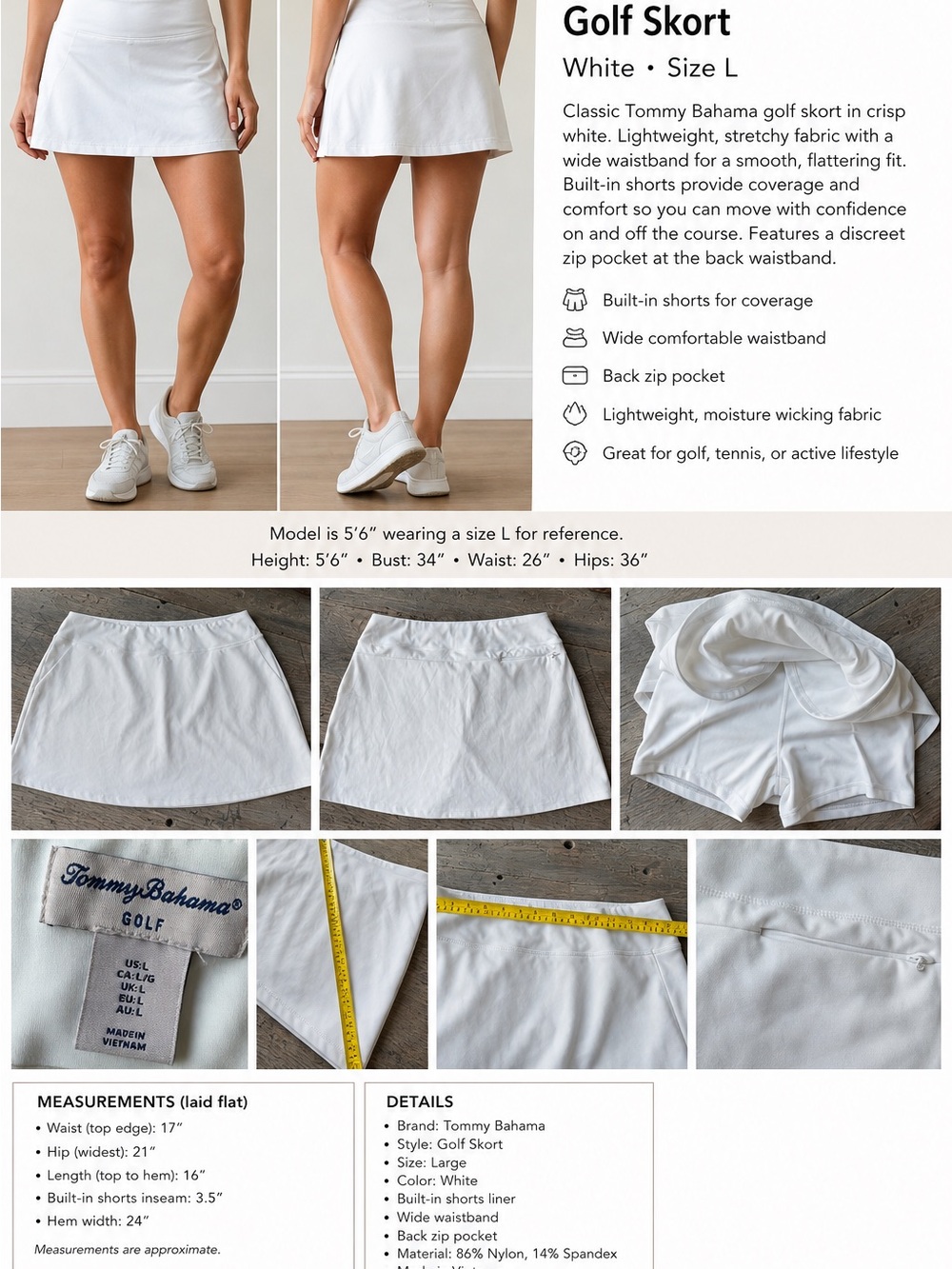 Tommy Bahama White Women's Golf Skort with Built-In Shorts
